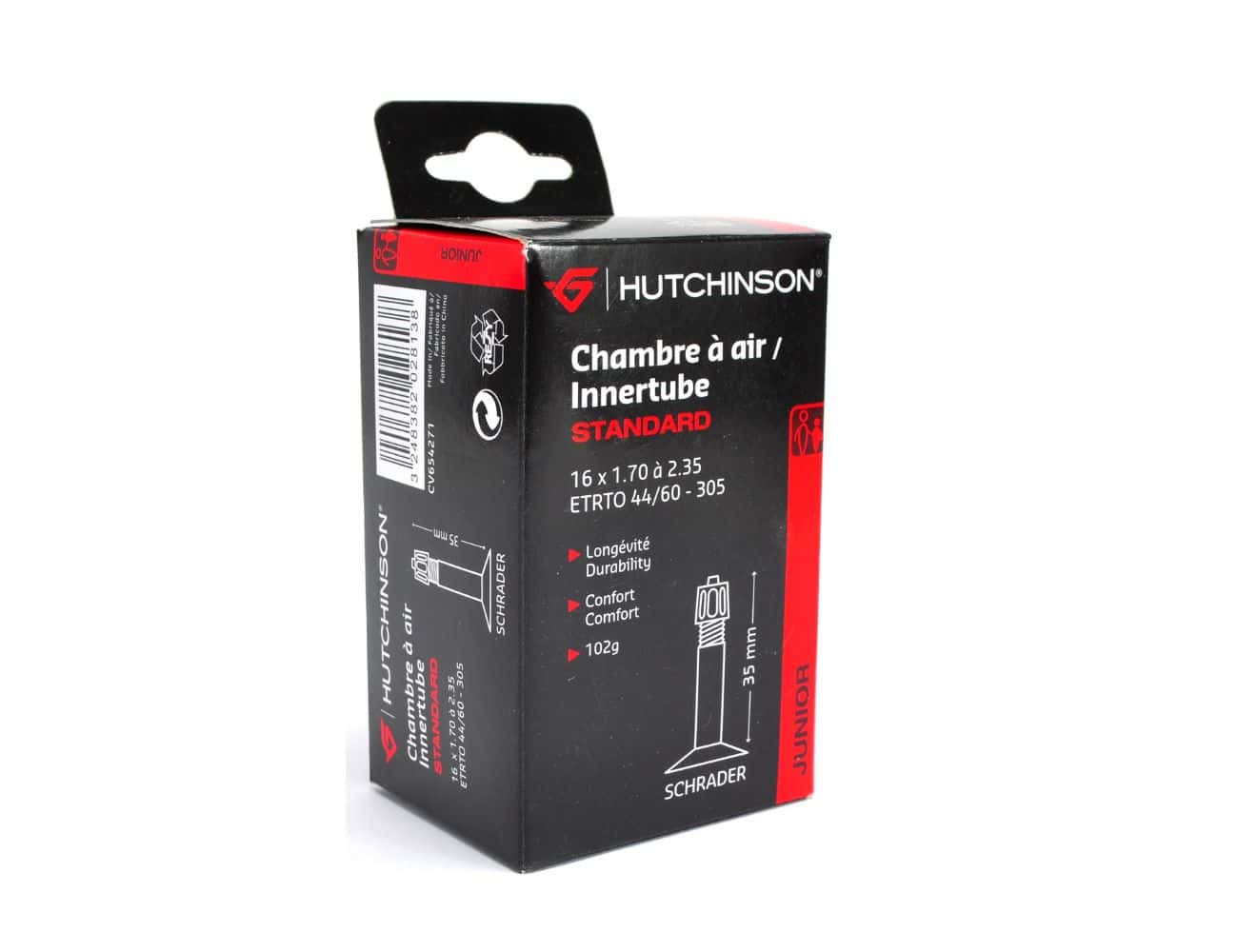 Chambre à air Hutchinson 16 × 1,70–2,35 valve Schrader 35 mm enfant standard