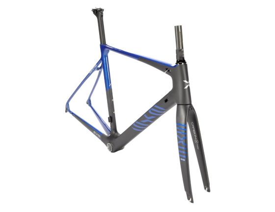 Kit cadre et fourche Route carbone EXS 700 à patins – Taille 56 noir/bleu
