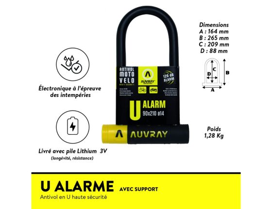 Antivol U Auvray U ALARM 90 cm avec support