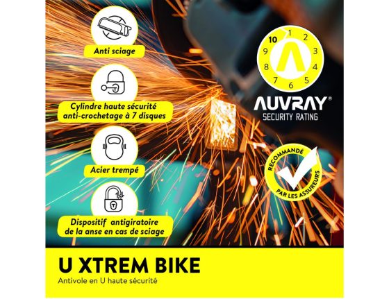Antivol U haute sécurité à clé Auvray Xtrem Bike 15 cm